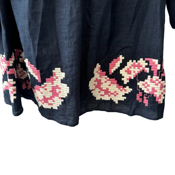 March11‎ Embroidered Linen Tassel Mini Dress Navy Blue Floral Size XS - Picture 8 of 11